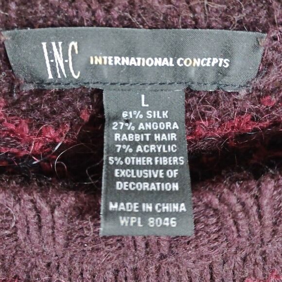 INC Nordic Fair Isle Angora Silk Purple Gold Sequin Women's Sweater Size Large - Picture 8 of 9